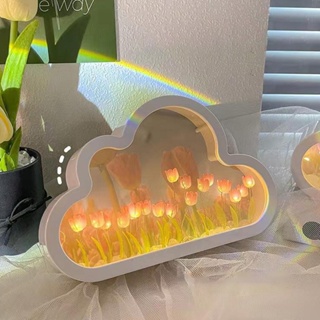 โคมไฟตั้งโต๊ะ รูปดอกทิวลิป เมฆ พร้อมกระจก เหมาะกับของขวัญวันเกิด