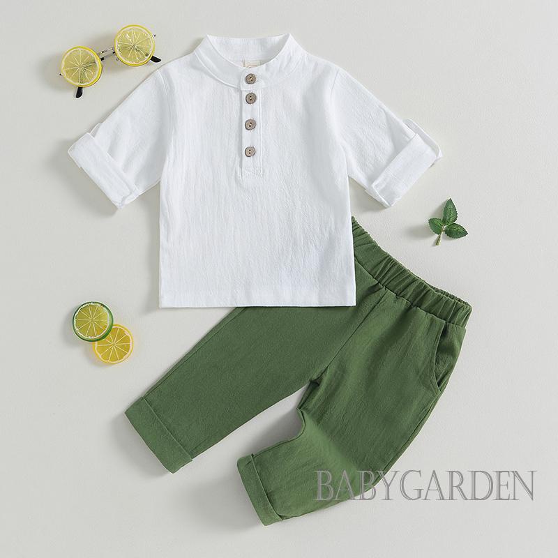 babygarden-6-เดือน-4-ปี-ชุดเด็กผู้ชาย-ฤดูร้อน-กระดุม-สีพื้น-เสื้อแขนสั้น-และกางเกงขายาว-เอวยางยืด-2-ชิ้น-ชุดเสื้อผ้า