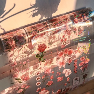 เทปวาชิ PVC ลายดอกไม้ สไตล์วินเทจ สําหรับตกแต่งสมุดภาพ เครื่องเขียน DIY