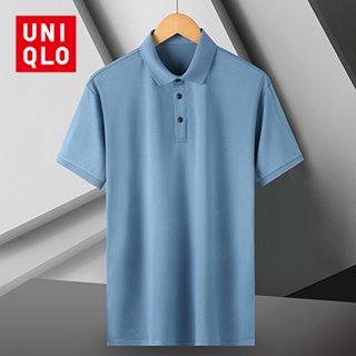 Uniqlo เสื้อโปโลแขนสั้น ผ้าเรยอน ทรงหลวม ระบายอากาศ แห้งเร็ว เหมาะกับฤดูร้อน สําหรับผู้ชายวัยกลางคน