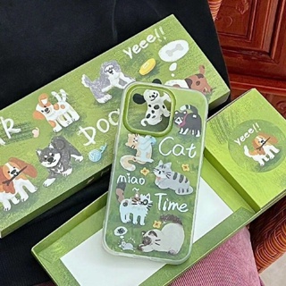 Green Background Cat Phone Case For Iphone13 14Promax 11/12 Cute Xsmax Drop-Resistant 7/8P XR