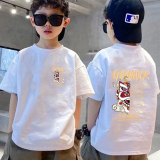 (พร้อมส่ง) เสื้อยืดแขนสั้นลําลอง ผ้าฝ้ายแท้ แฟชั่นฤดูร้อน สําหรับเด็กผู้ชาย 2023