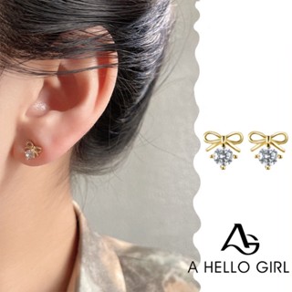 A HELLO GIRL เครื่องประดับ ต่างหู ขนาดเล็ก สีทอง แฟชั่นสไตล์เกาหลี สําหรับผู้หญิง