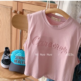 พร้อมส่ง ลดกระหน่ํา เสื้อยืดแขนกุด ผ้าฝ้ายแท้ ทรงหลวม พิมพ์ลายตัวอักษร สไตล์เกาหลี ญี่ปุ่น แฟชั่นฤดูร้อน สําหรับเด็กผู้ชาย และเด็กผู้หญิง