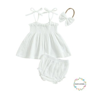 Babyclothes- ชุดเสื้อแขนกุด และกางเกงขาสั้น และที่คาดผม แฟชั่นฤดูร้อน สําหรับเด็กผู้หญิง 3 ชิ้น