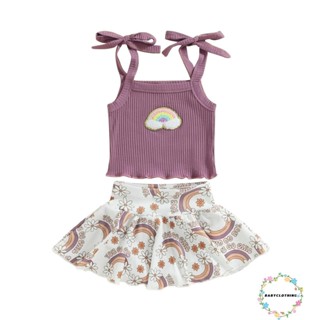 Babyclothes- ชุดเสื้อแขนกุด เปิดไหล่ และกระโปรงสั้น ลายดอกไม้ สไตล์สตรีท สําหรับเด็กผู้หญิง