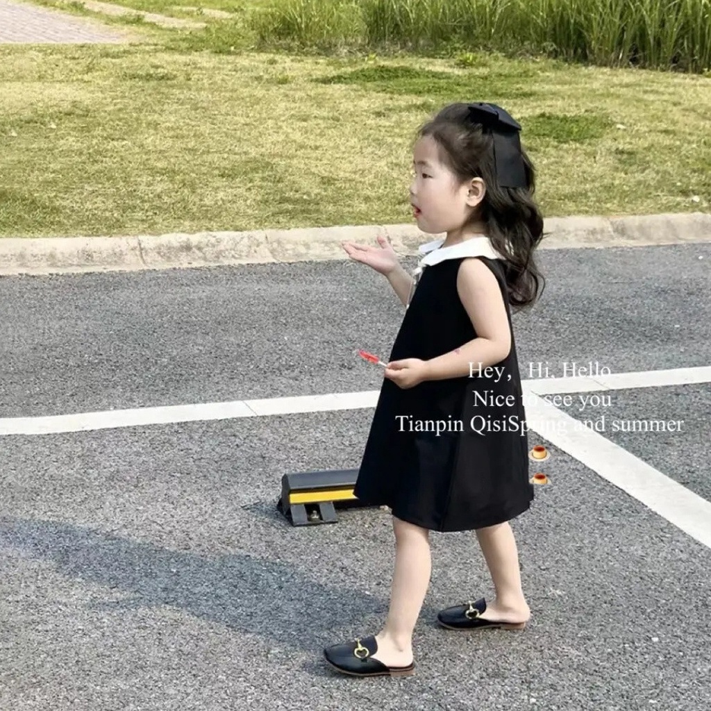 ชุดเดรสเจ้าหญิง-แขนกุด-คอตุ๊กตา-แฟชั่นฤดูร้อน-สไตล์เกาหลี-สําหรับเด็กผู้หญิง