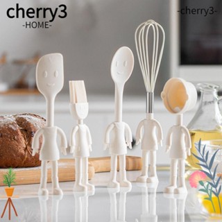 Cherry3 ชุดเครื่องครัว ซิลิโคน ลายการ์ตูนมนุษย์ สีขาว สําหรับทําอาหารเด็ก