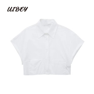 Uibey เสื้อเชิ้ตแฟชั่น คอปก แขนสั้น อเนกประสงค์ 8670