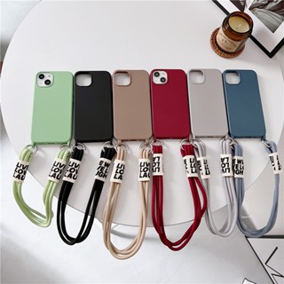 เคสโทรศัพท์มือถือ ซิลิโคนนิ่ม พร้อมสายคล้องมือ สําหรับ iPhone 14 13 12 Pro Max 14 Plus