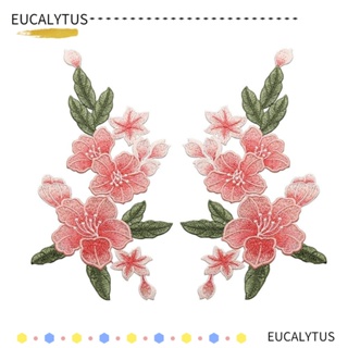 Eutus แผ่นแพทช์ ปักลายดอกไม้ สีชมพู 4 ชิ้น สําหรับเย็บปักถักร้อย