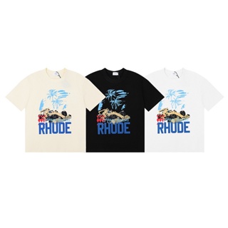 อาร์/// รถแข่ง RHUDE อักษร logo ลายเสื้อแขนสั้นลาย texa ชาย-หญิง ครึ่งแขนครึ่งแขน