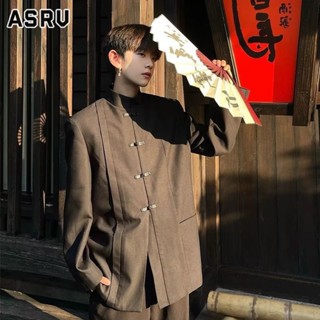 ASRV ลำลองย้อนยุคบางใหม่สไตล์จีนยืนขึ้นปกแจ็คเก็ตผู้ชายใหม่คุณภาพสูงจงซานสูทสีดำ