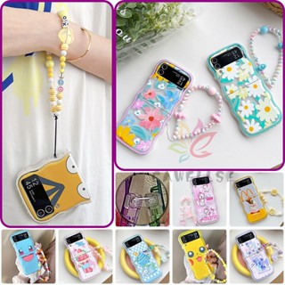 เคสโทรศัพท์มือถือ ซิลิโคนนิ่ม TPU ลายดอกไม้ พร้อมสายคล้องข้อมือ สําหรับ Samsung Galaxy Z Flip 5 Z Flip 4 Z Flip 3