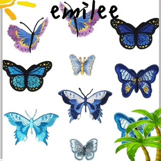 Emilee แผ่นแพทช์ผ้าถัก ปักลายผีเสื้อ สีฟ้า สําหรับซ่อมแซม DIY 10 ชิ้น