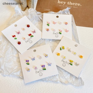 Chee ชุดต่างหูสตั๊ด รูปผีเสื้อ ดอกไม้ หลากสี เครื่องประดับแฟชั่น สําหรับผู้หญิง 4 คู่