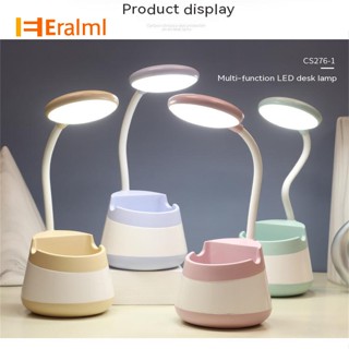 Eralml 3 In 1 โคมไฟตั้งโต๊ะ พร้อมที่วางปากกา ขาตั้งโทรศัพท์มือถือ Led ถนอมสายตา โคมไฟตั้งโต๊ะ ประหยัดพลังงาน ชาร์จ Usb