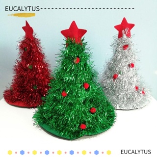 Eutus หมวกต้นคริสต์มาส ผ้าเรยอน แบบไม่ทอ แวววาว ของขวัญคริสต์มาส สําหรับเด็ก และผู้ใหญ่