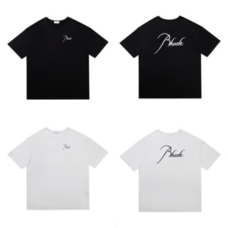 R/// ตัวอักษรนามธรรม ลายพิมพ์ลายดอกไม้สไตล์สตรีท โอเวอร์ size แบบหลวมๆ เสื้อยืดแขนสั้น YZP RHUDE