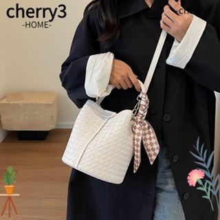 Cherry3 กระเป๋าสะพายไหล่ สะพายข้าง หนัง PU แต่งหัวเข็มขัด มีซิป สีขาว ดํา 2023