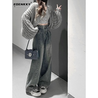 EOENKKY  กางเกงขายาว กางเกงยีสน์ผู้หญิง ทรงหลวม ๆ ตรง Retro Hip Hop Pants 2023 NEW Style  Chic สไตล์เกาหลี Stylish fashion A27L0D8 36Z230909