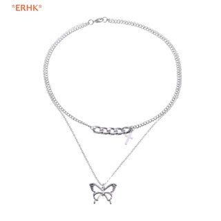 Erhk&gt; ใหม่ สร้อยคอโซ่ จี้ผีเสื้อ เครื่องประดับแฟชั่น สไตล์ฮิปฮอป สําหรับผู้หญิง