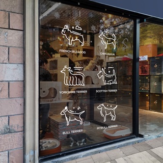 Beauty สติกเกอร์ไวนิล ลายการ์ตูนสุนัขบูลด็อก ชิวาวา สไตล์มินิมอล สําหรับติดตกแต่งผนัง กระจก หน้าต่าง ร้านค้าสัตว์เลี้ยง