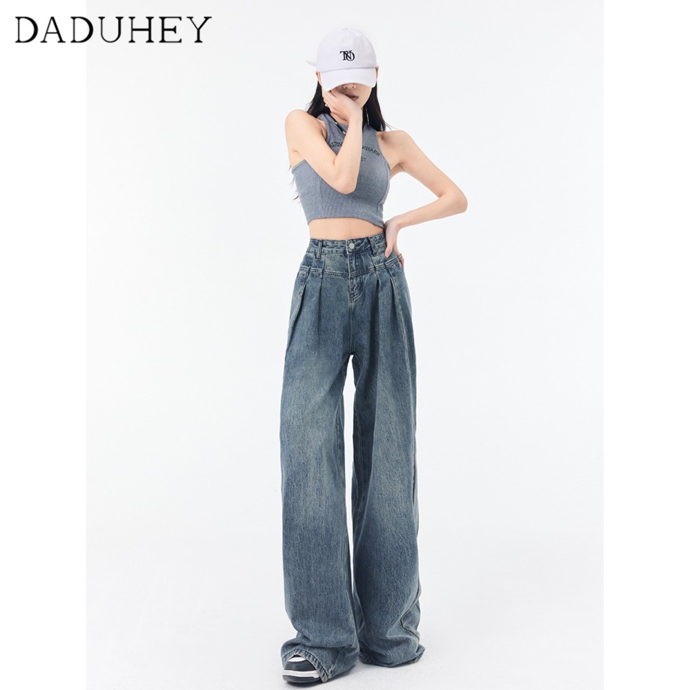 daduhey-womens-retro-summer-new-high-waist-slimming-wide-leg-loose-jeans-ins-korean-style-draping-washed-casual-mop-pants