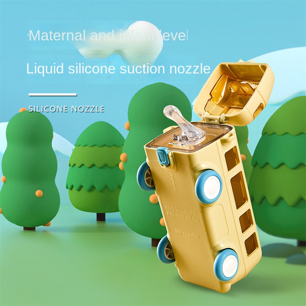 500มิลลิลิตรเด็กรถบัสรถรูปร่างฟางขวดน้ำสำหรับเด็กขวดน้ำสาย2-in-1ของเล่นรถบัสและเด็กถ้วย-bri