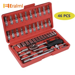 Eralml ชุดเครื่องมือประแจซ็อกเก็ต E Bit Torx 1/4 นิ้ว พร้อมกล่องเก็บ สําหรับซ่อมแซมรถยนต์ 46 ชิ้น