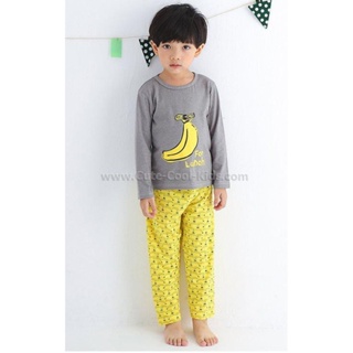 L-PJB-647 ชุดนอนเด็ก สีเทา ลาย Banana