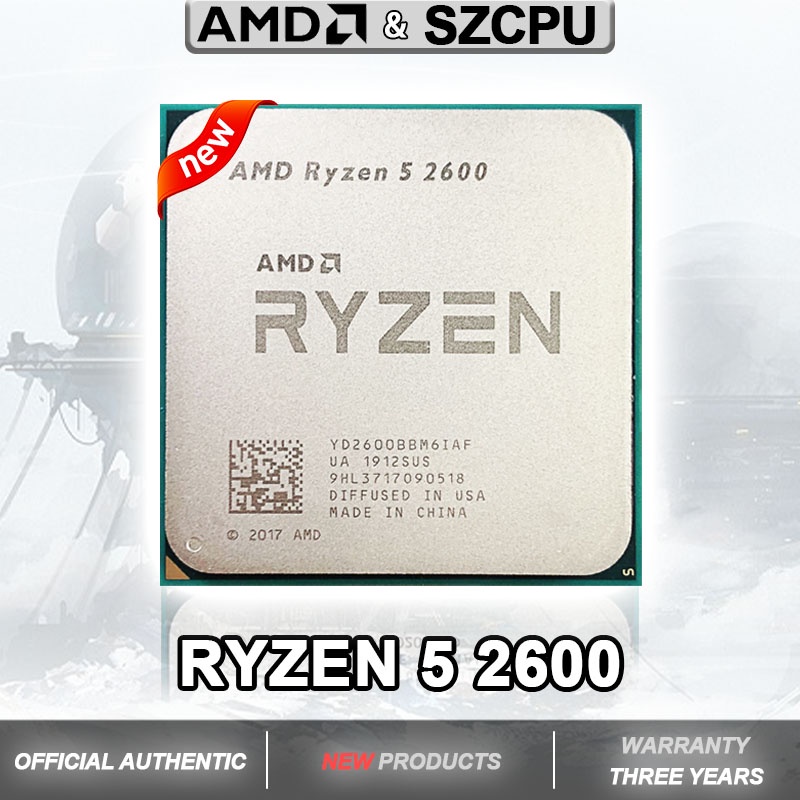 ซ็อกเก็ต AMD Ryzen 5 2600 CPU Processor R5 2600 3.4 GHz Six-Core Twelve ...