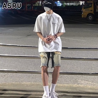 ASRV กางเกงขาสั้นผู้ชายมีรูซิปใหม่ซักเท้าตรงอารมณ์อินเทรนด์ในกางเกงยีนส์ยอดนิยมของวัยรุ่นญี่ปุ่น