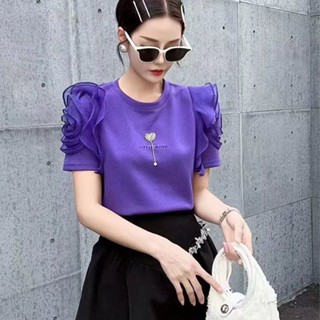 [Fashion Recommendation] เสื้อยืด คอกลม ลายดอกไม้ สามมิติ สีพื้น แฟชั่นฤดูร้อน สําหรับผู้หญิง