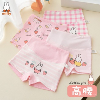 【Miffy Rabbit Cute -4 Pack】กางเกงบ็อกเซอร์ขาสั้น ผ้าฝ้าย เอวสูง ป้องกันหน้าท้อง สําหรับเด็กผู้หญิง 4 แพ็ค