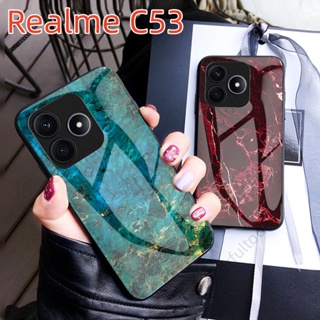 เคสโทรศัพท์มือถือกระจกนิรภัย แบบแข็ง กันกระแทก ลายหินอ่อน ไล่โทนสี หรูหรา สําหรับ Realme C53 C 53 RealmeC53