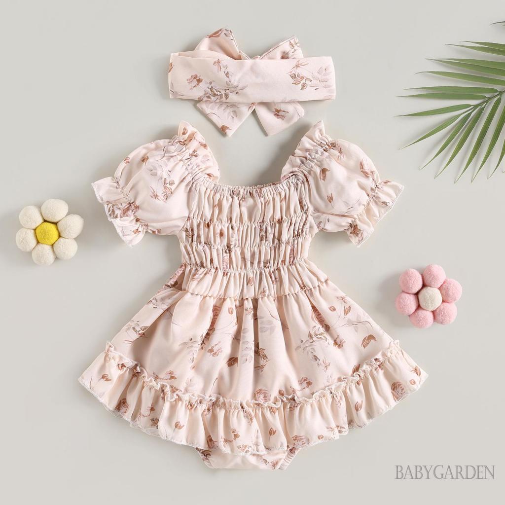 babygarden-0-24-เดือน-ชุดรอมเปอร์-เปิดไหล่-พิมพ์ลายดอกไม้-แต่งโบว์-พร้อมที่คาดผม-สําหรับเด็กผู้หญิง