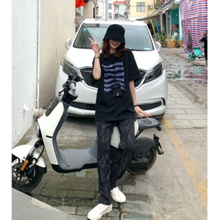 【Set Wear Oversize】เสื้อยืดแขนสั้น และกางเกงขากว้าง เอวสูง พิมพ์ลาย พลัสไซซ์ สไตล์เกาหลี สตรีท แฟชั่น (40-150 กก.)