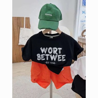 พร้อมส่ง ขายดี เสื้อยืดแขนสั้น คอกลม ผ้าฝ้ายแท้ พิมพ์ลายตัวอักษร สไตล์เกาหลี ญี่ปุ่น แฟชั่นฤดูร้อน สําหรับเด็ก 2023