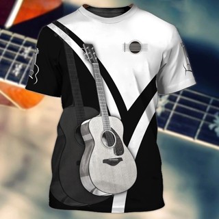 เสื้อยืดลําลอง แขนสั้น คอกลม พิมพ์ลายเครื่องดนตรีกีตาร์ 3 มิติ ขนาดใหญ่ แฟชั่นฤดูร้อน สําหรับผู้ชาย และผู้หญิง