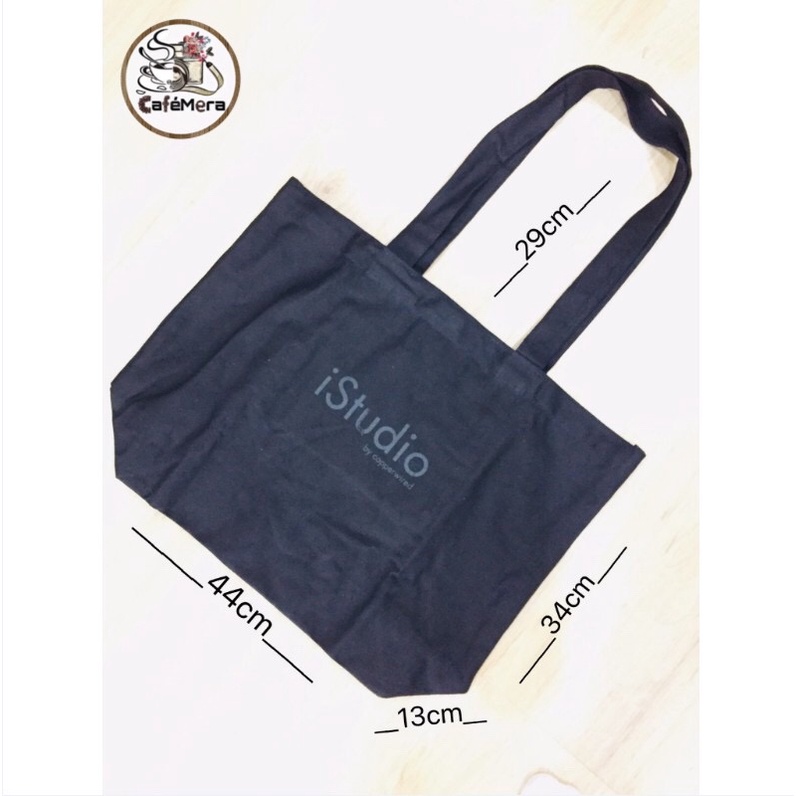 สินค้าพร้อมส่ง-กระเป๋าผ้าสีดำลายistudio-กระเป๋าลดโลกร้อน-shopping-bag