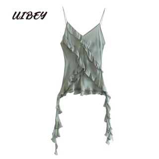 Uibey เสื้อกั๊ก คอวี แต่งระบาย แฟชั่น 2605