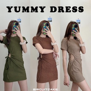 BFTS🧡 พร้อมส่ง JU0801 YUMMY DRESS เดรสแขนสั้นเอวเว้าด้านข้าง มีปลายทาง ชุดไปทะเล เดรส เสื้อยืด ชุดเซ็ท Y2K ชุดนอน