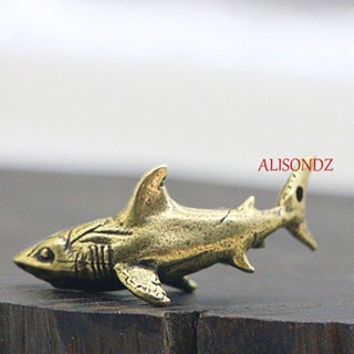 Alisondz รูปปั้นปลาฉลาม ฉลามจําลอง ขนาดเล็ก สัตว์บุคลิกภาพ ทองเหลือง โบราณ ของสะสม