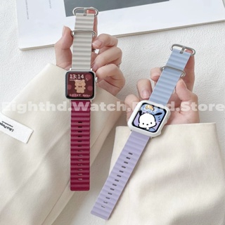สายนาฬิกาข้อมือ สีตัดกัน พร้อมเคส สําหรับ Apple Watch Series Ultra 8 7 6 SE 5 4 3 2 1 iWatch ขนาด 49 มม. 45 มม. 41 มม. 44 มม. 40 มม. 42 มม. 38 มม.