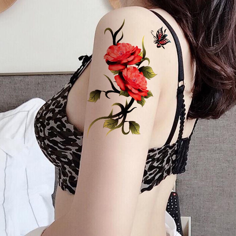 สติกเกอร์รอยสัก-กันน้ํา-เหมือนจริง-สําหรับผู้หญิง-ดอกกุหลาบ-ผีเสื้อ-และดอกไม้ฝั่งอื่น-ๆ-เซ็กซี่-และปกปิดรอยแผลเป็น-สติกเกอร์รอยสัก-3d-ขนาดเล็ก
