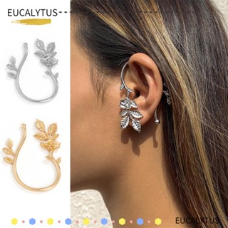 Eutus ต่างหูสตั๊ด รูปดอกไม้ ใบไม้ สีทอง สีเงิน เครื่องประดับ สําหรับของขวัญ