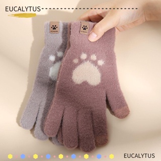Eutus ถุงมือ ผ้าฟลีซ แบบเต็มนิ้วมือ ให้ความอบอุ่น กันความหนาว ลายอุ้งเท้าแมว หลากสี แฟชั่นฤดูใบไม้ร่วง และฤดูหนาว สําหรับผู้หญิง