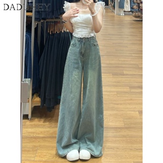 DaDuHey🎈 Women Korean Style New Retro Wash Blue Wide Leg Jeans Wide Leg Loose Plus Size Casual Mopping Pants