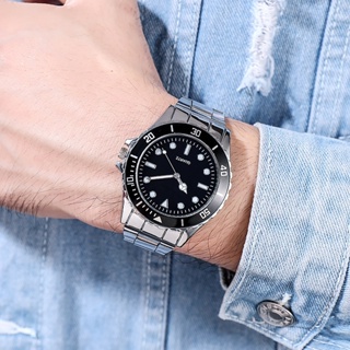 นาฬิกาข้อมือควอตซ์ สายสแตนเลส หน้าปัดบอกปฏิทิน กันน้ํา สีเขียว สีดํา แบบเรียบง่าย สไตล์นักธุรกิจ แฟชั่นสําหรับผู้ชาย